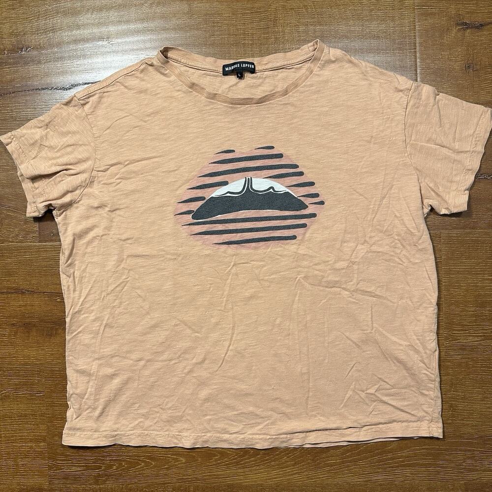 Markus Lupfer Oversized T Shirt Womens L Orange Lip Tee Cotton Portugal Retro